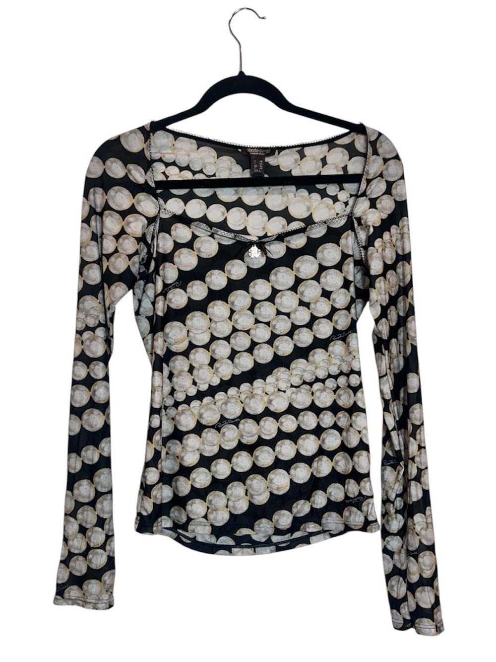 Roberto Cavalli Black & Cream Pearl Long-Sleeve Top